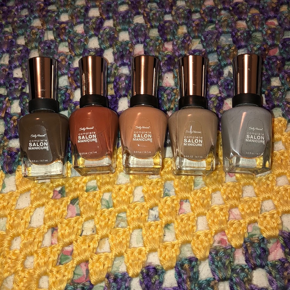 Sally Hansen nail polish Browns and greys.